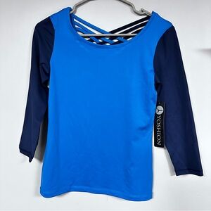 Yoshion athletic yoga workout set, leggings & tee Beautiful Blue & Navy S NWT!